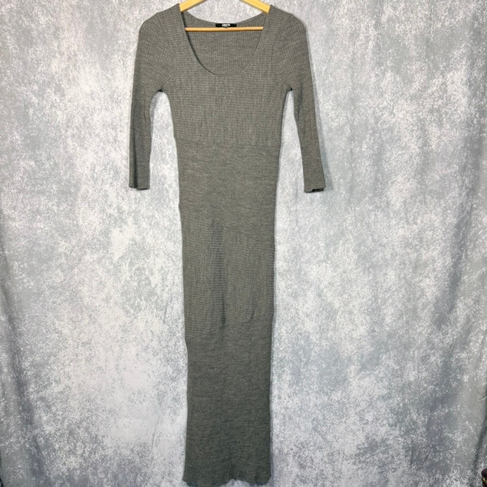 ASOS Ribbed Knit Sweater Maxi Dress Women 4 Gray Scoop Neck 3/4 Sleeve Slit